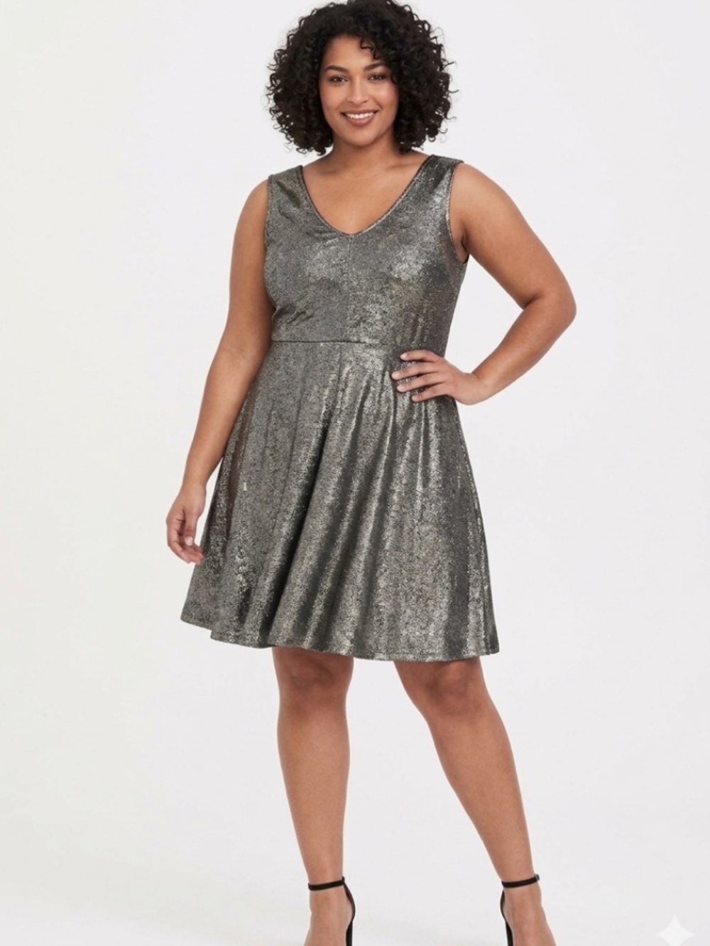 Torrid Size 6 Metallic Foil V-Neck Skater Dress